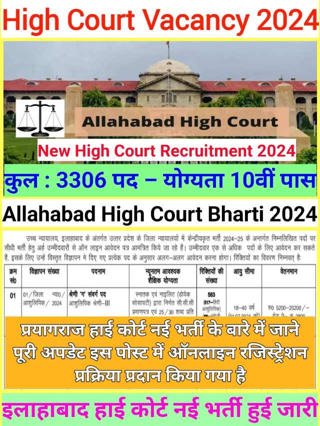 High Court Vacancy 2024 : इलाहाबाद हाई कोर्ट नई भर्ती ऑफिशियल जारी